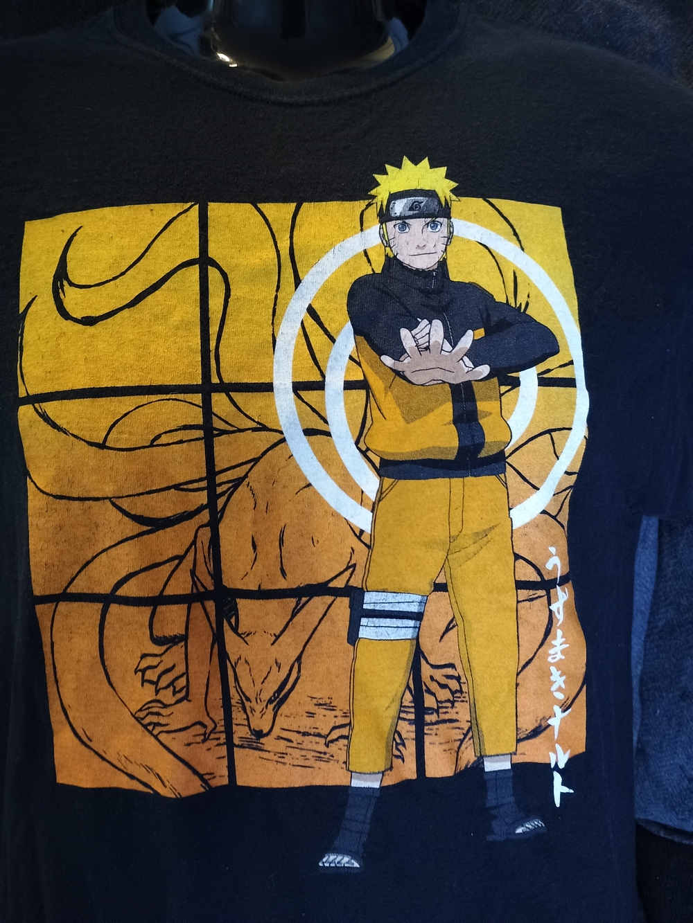Naruto Shippuden Naruto Uzumaki Kurama Graphic T-Shirt Black Medium Anime Tee